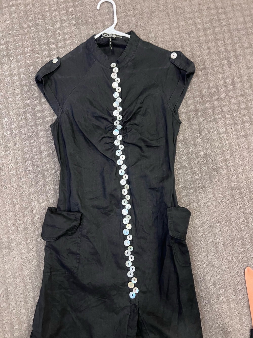 Love Stitch Black Button-Front Cap Sleeve Dress